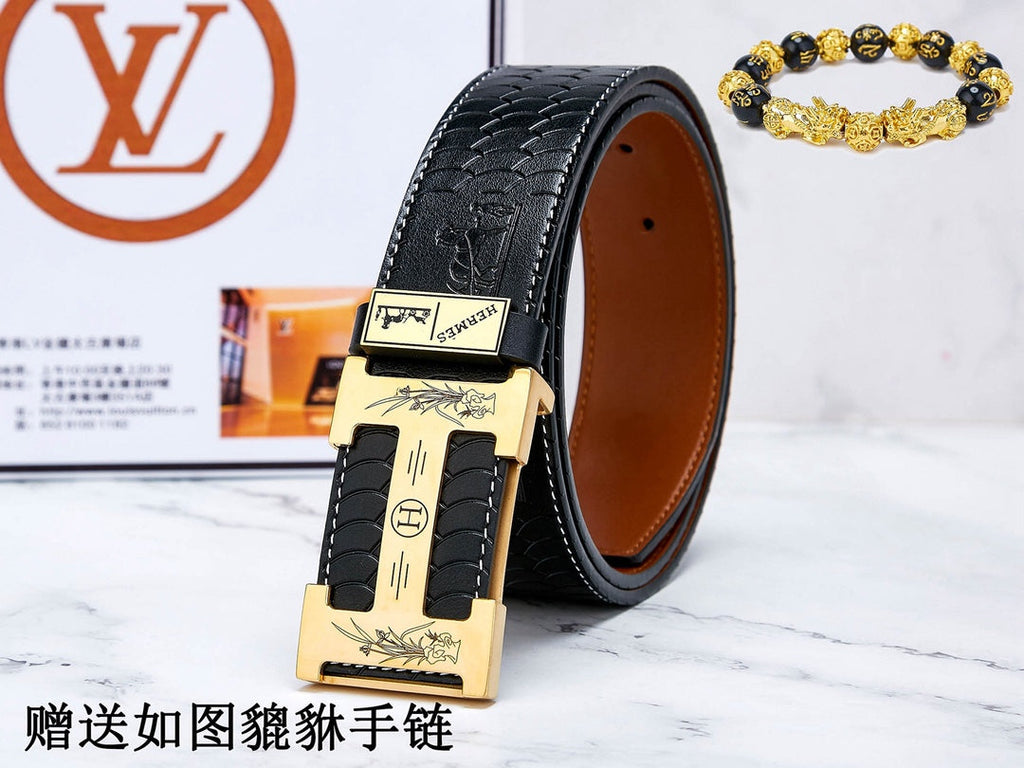 HM Constance Belt 38mm Black Brown Cowhide Gold Buckle 619893