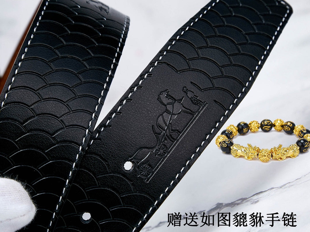 HM Constance Belt 38mm Black Brown Cowhide Gold Buckle 619893