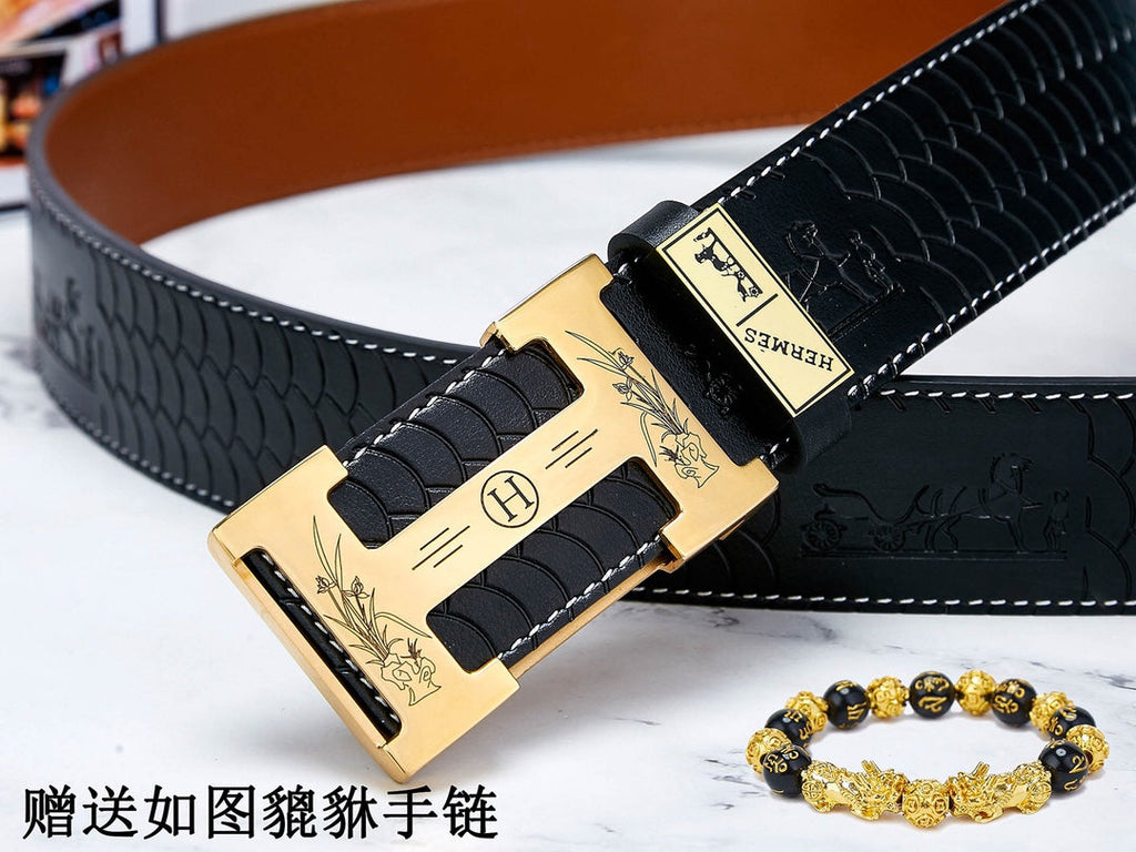 HM Constance Belt 38mm Black Brown Cowhide Gold Buckle 619893