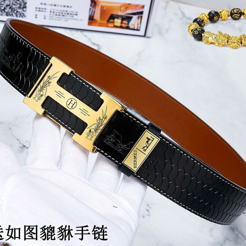 HM Constance Belt 38mm Black Brown Cowhide Gold Buckle 619893