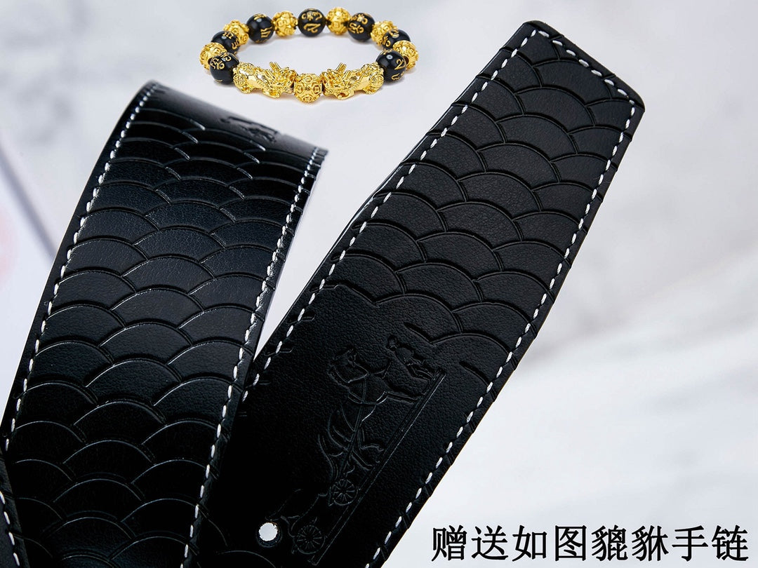 HM Constance Belt 38mm Black Brown Cowhide Sliver Buckle 619894