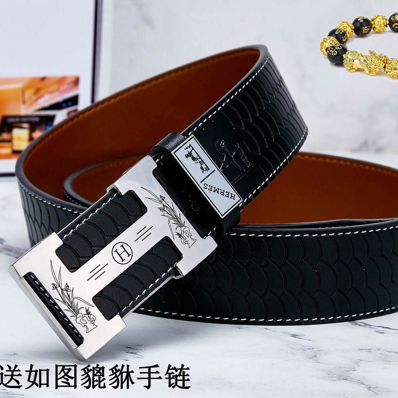 HM Constance Belt 38mm Black Brown Cowhide Sliver Buckle 619894