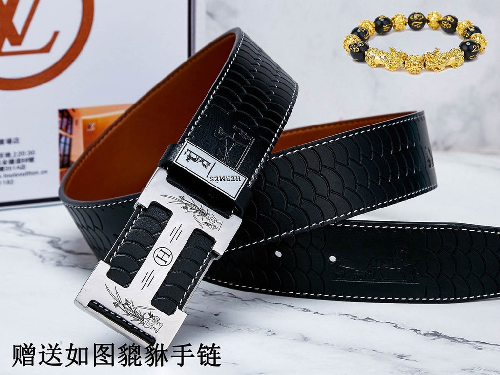 HM Constance Belt 38mm Black Brown Cowhide Sliver Buckle 619894