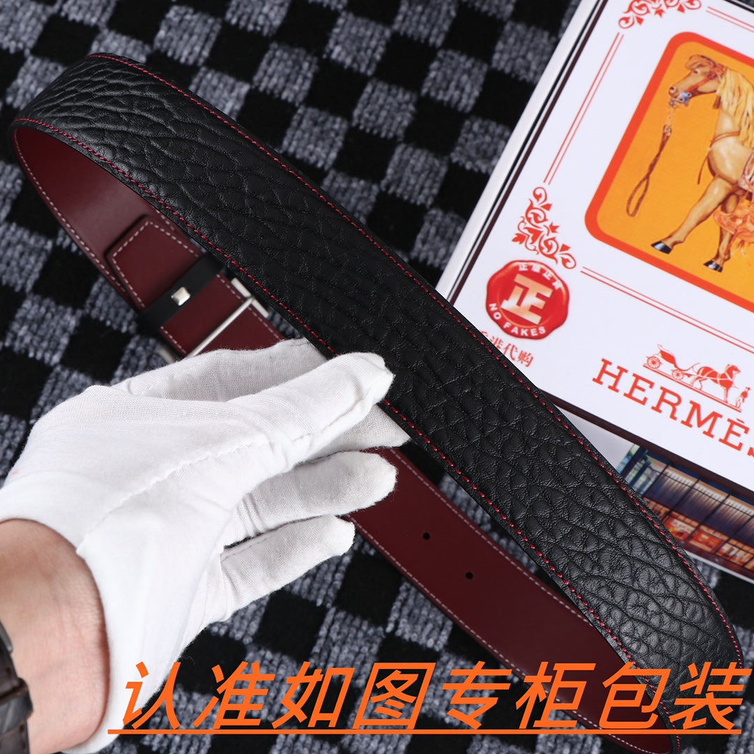 HM Belt 38mm Black Cowhide Leather Sliver Buckle 619054