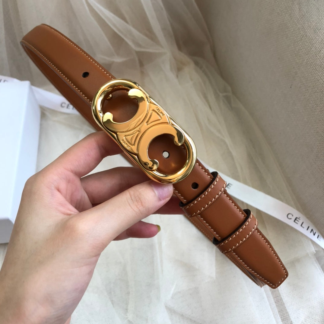 CL Gold 25mm Triomphe Enamel Brown Calfskin 562437