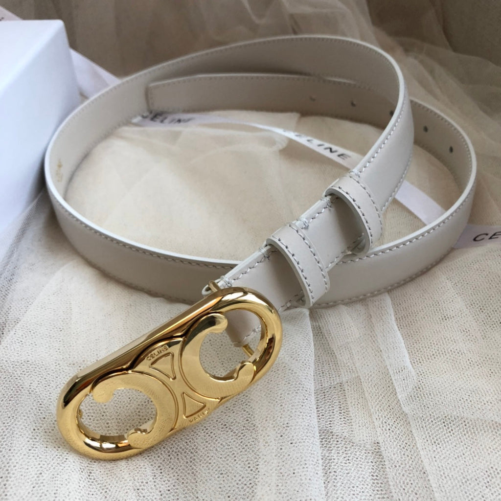CL Gold 25mm Triomphe Enamel White Calfskin 562439