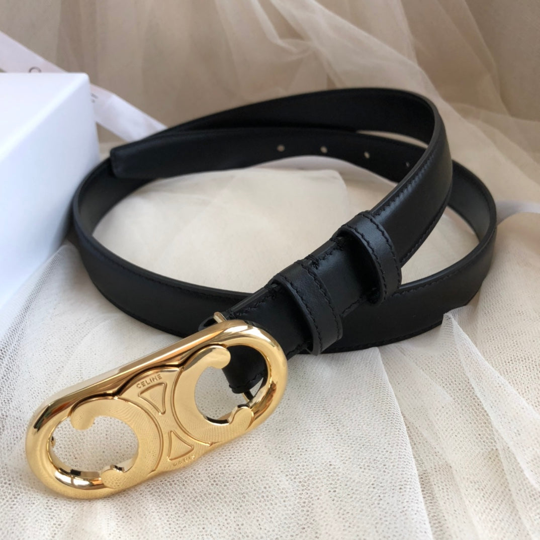 CL Gold 25mm Triomphe Enamel Black Calfskin 562438