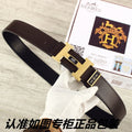 HM Double-sided Belt 38mm Black Cowhide Gold Buckle 620361