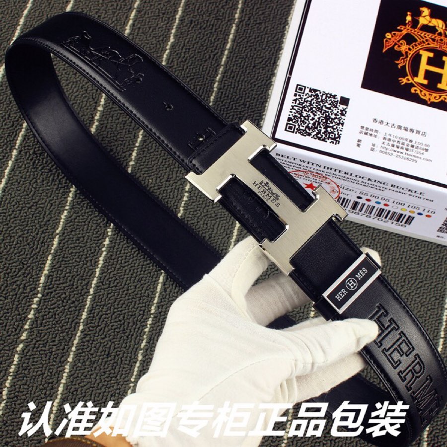 HM Original Belt 38mm Black Cowhide Sliver Buckle 620272