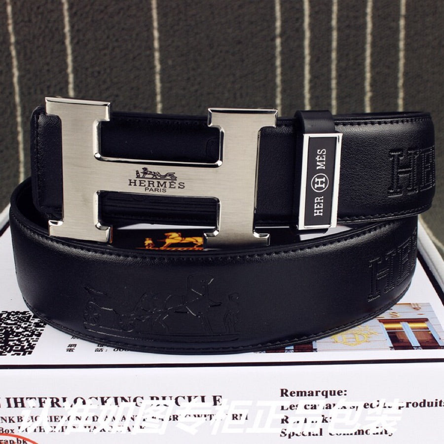 HM Original Belt 38mm Black Cowhide Sliver Buckle 620272