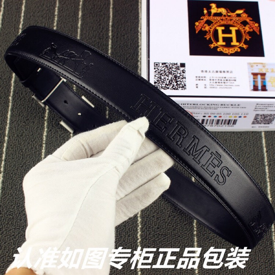 HM Original Belt 38mm Black Cowhide Sliver Buckle 620272