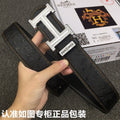 HM Belt 38mm Black Cowhide Leather Sliver Diamond Buckle 619512