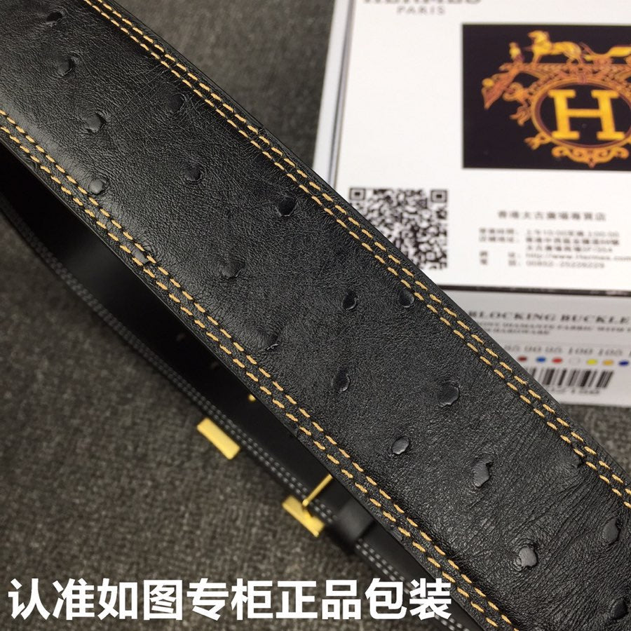 HM Belt 38mm Black Cowhide Leather Gold Diamond Buckle 619513