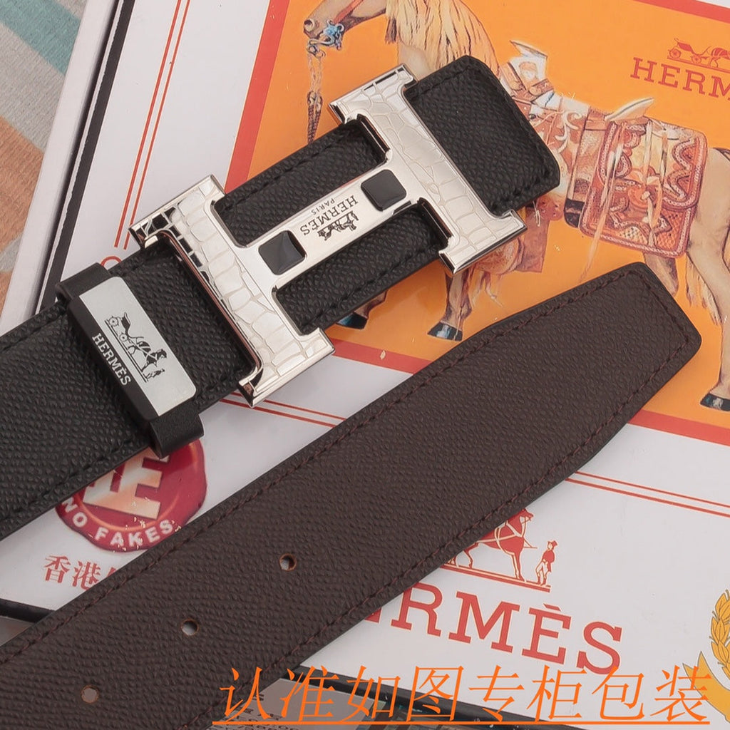 HM Constance Belt 38mm Black Epsom Sliver Buckle 619954