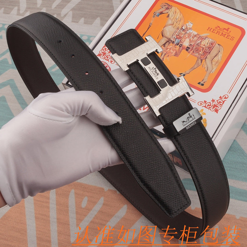 HM Constance Belt 38mm Black Epsom Sliver Buckle 619954