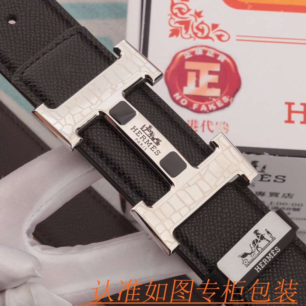 HM Constance Belt 38mm Black Epsom Sliver Buckle 619954