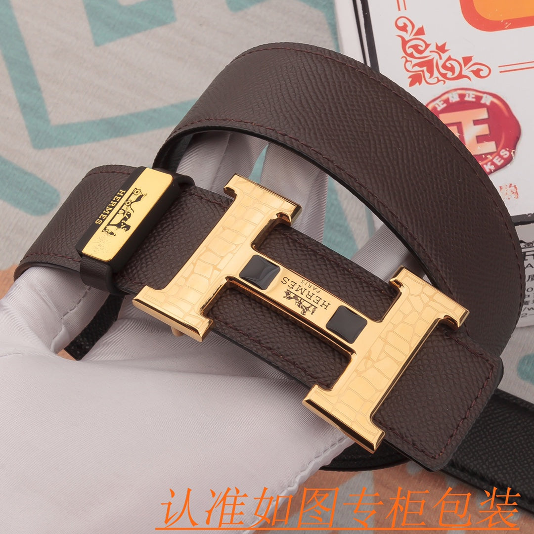HM Constance Belt 38mm Brown Epsom Gold Buckle 619955