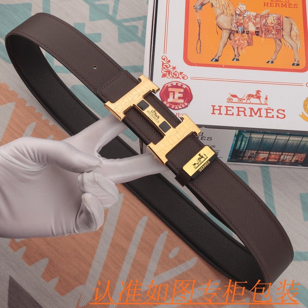 HM Constance Belt 38mm Brown Epsom Gold Buckle 619955