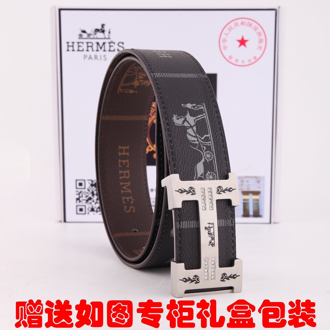 HM Constance Belt 38mm Black Brown Cowhide Gold Buckle 620188
