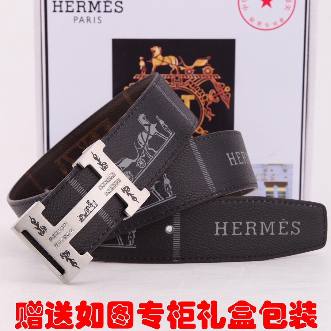 HM Constance Belt 38mm Black Brown Cowhide Gold Buckle 620188