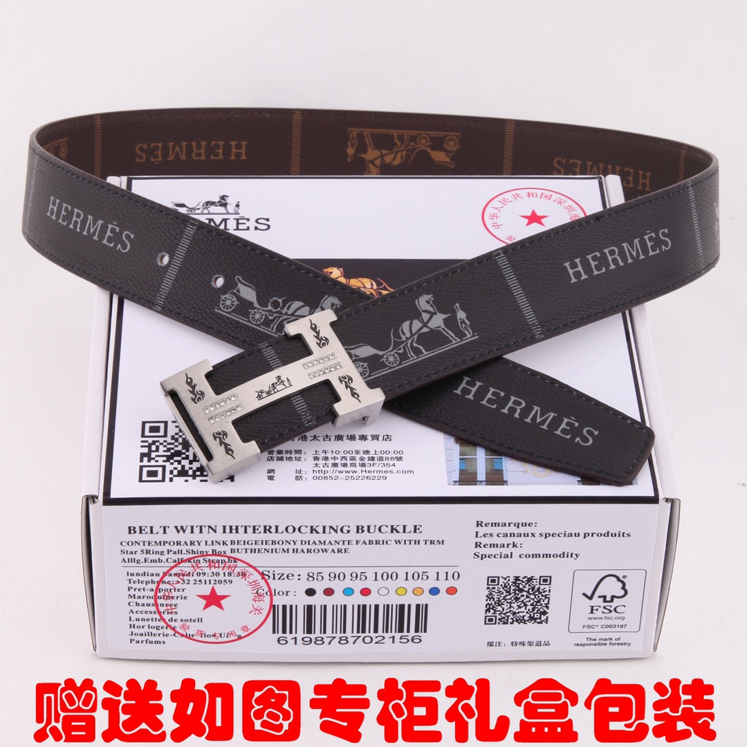 HM Constance Belt 38mm Black Brown Cowhide Gold Buckle 620188