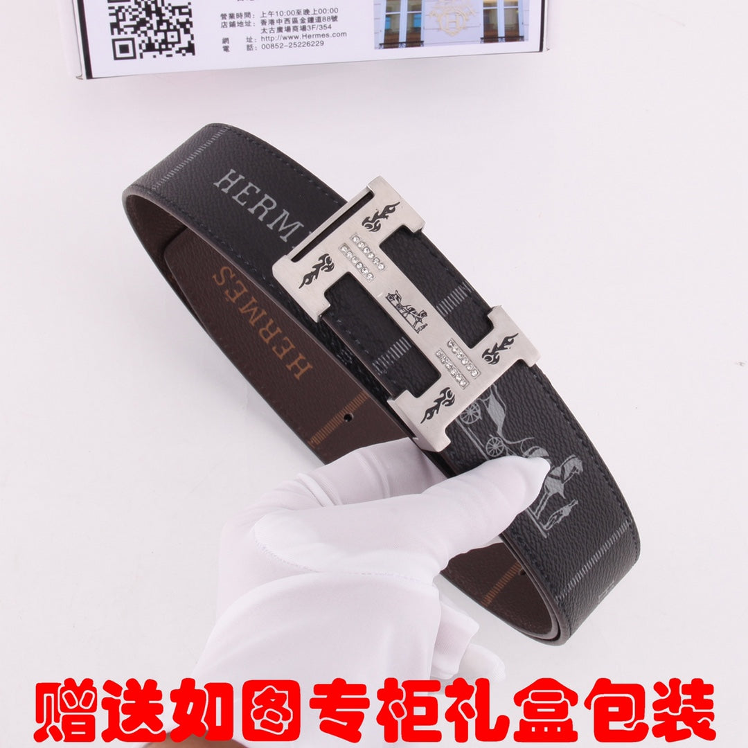 HM Constance Belt 38mm Black Brown Cowhide Gold Buckle 620188