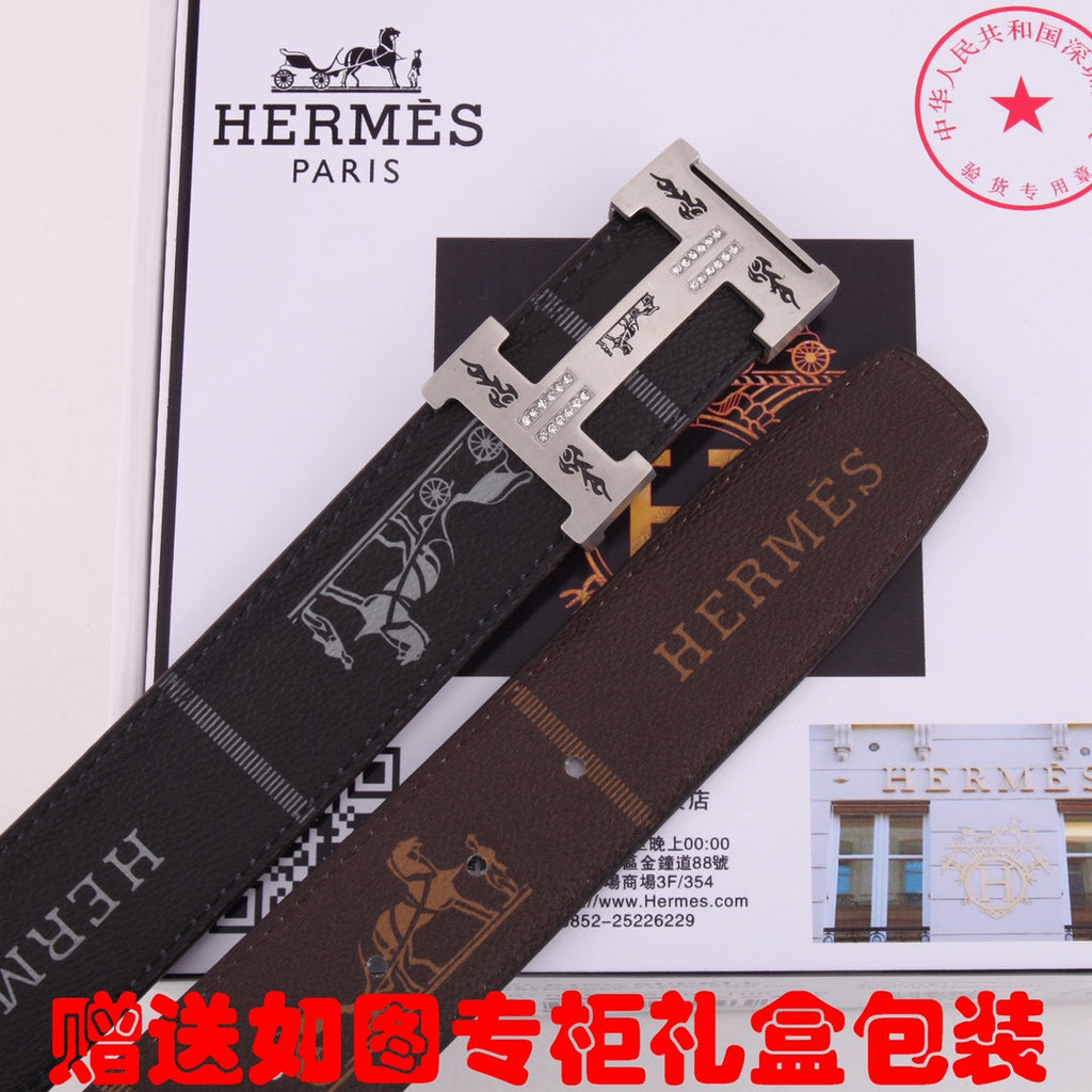 HM Constance Belt 38mm Black Brown Cowhide Gold Buckle 620188