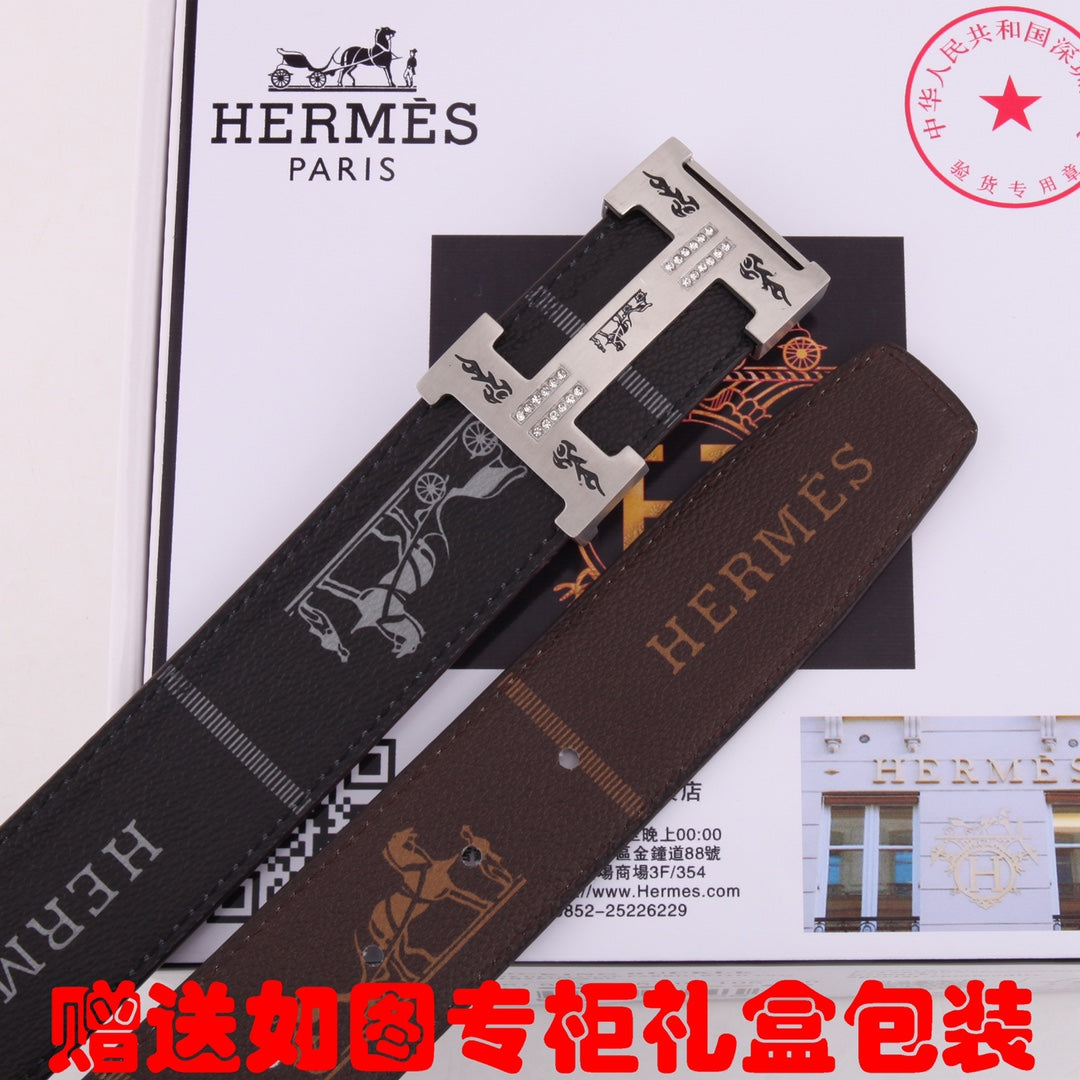 HM Constance Belt 38mm Black Brown Cowhide Gold Buckle 620188