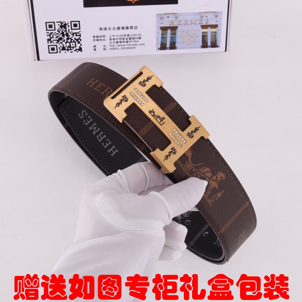 HM Constance Belt 38mm Brown Black Cowhide Gold Buckle 620189