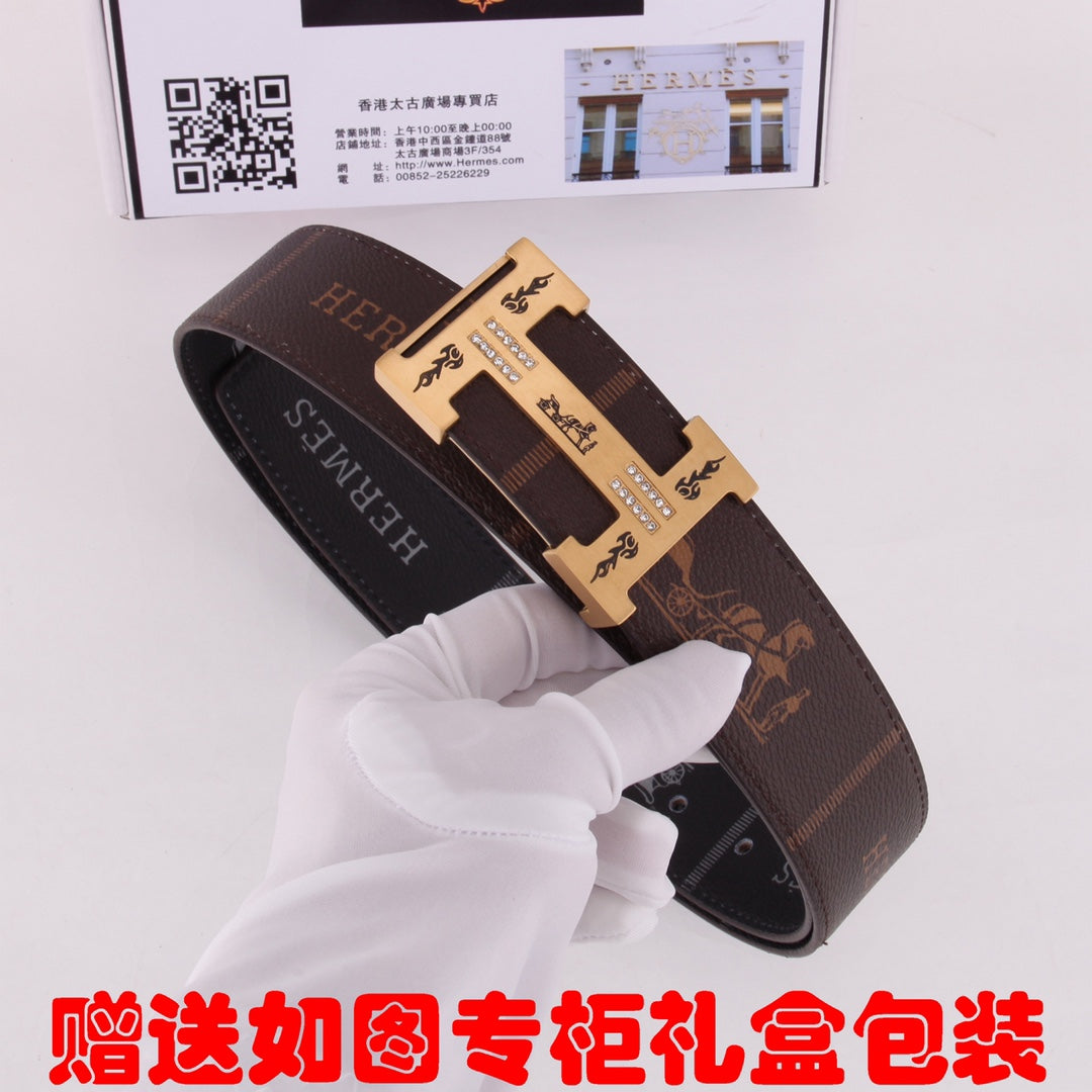 HM Constance Belt 38mm Brown Black Cowhide Gold Buckle 620189