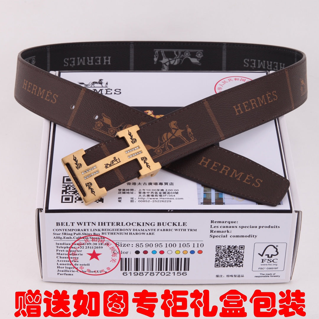 HM Constance Belt 38mm Brown Black Cowhide Gold Buckle 620189