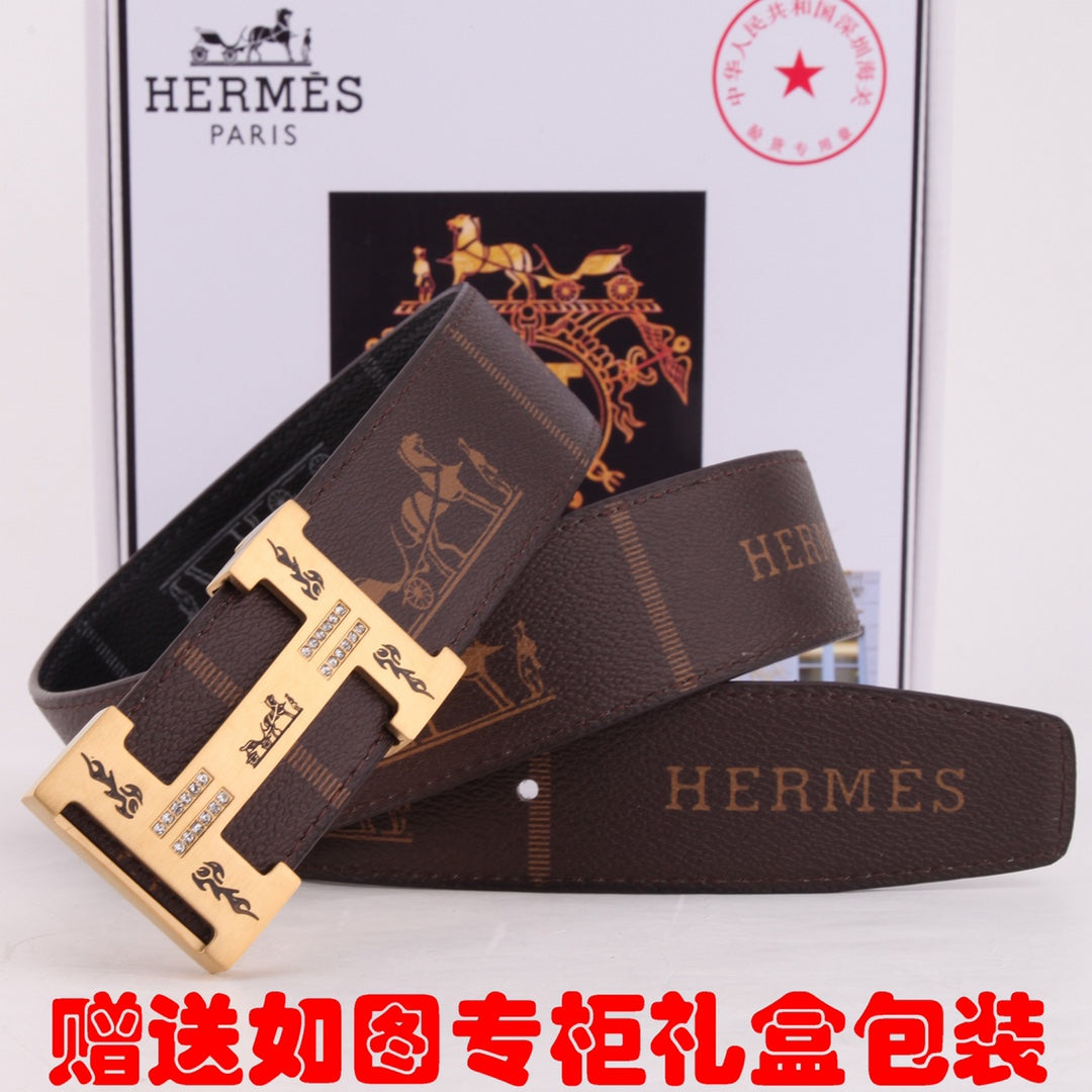 HM Constance Belt 38mm Brown Black Cowhide Gold Buckle 620189