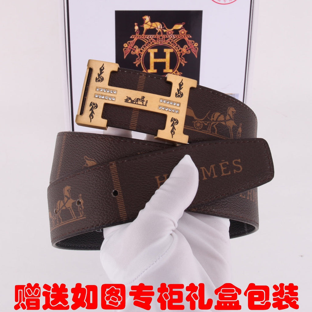 HM Constance Belt 38mm Brown Black Cowhide Gold Buckle 620189