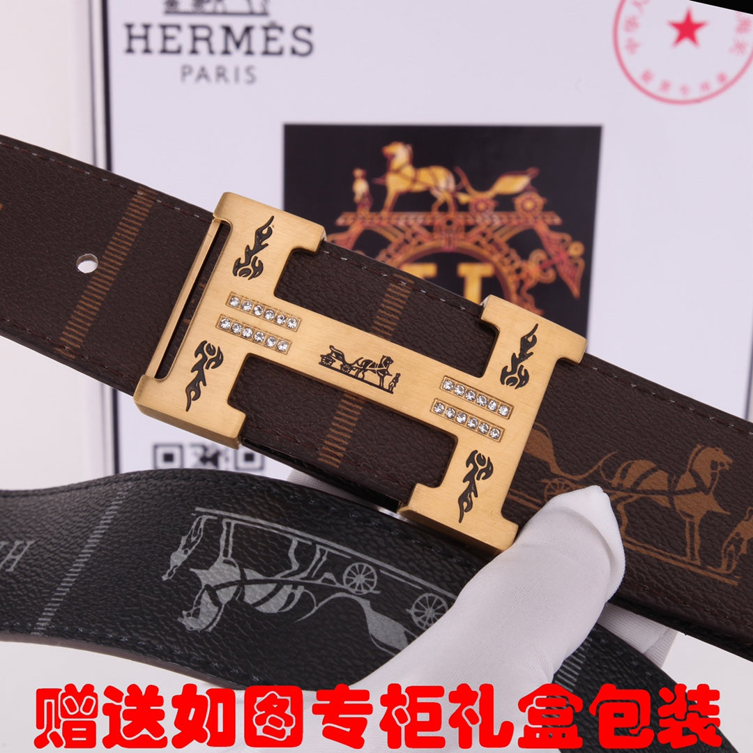 HM Constance Belt 38mm Brown Black Cowhide Gold Buckle 620189