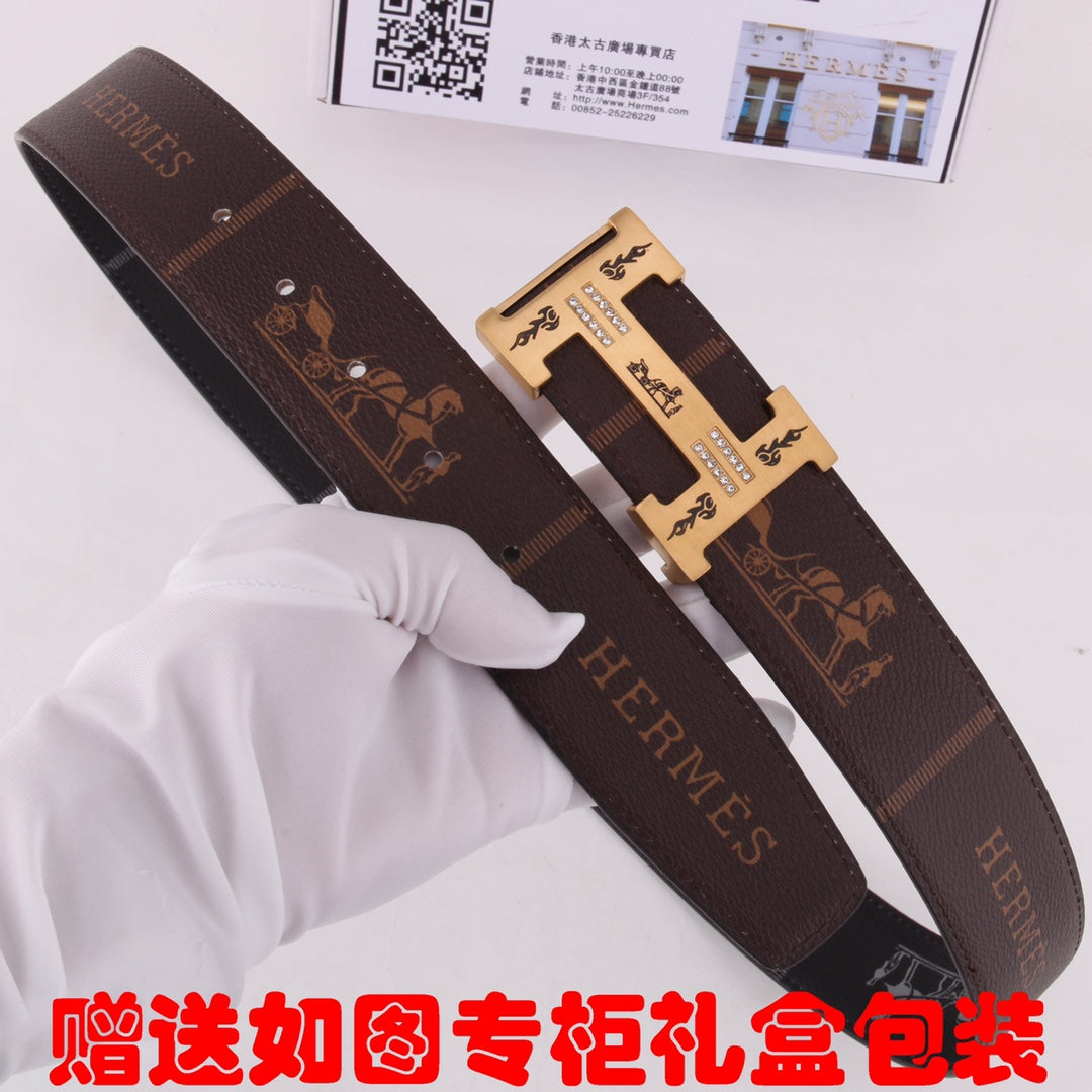 HM Constance Belt 38mm Brown Black Cowhide Gold Buckle 620189