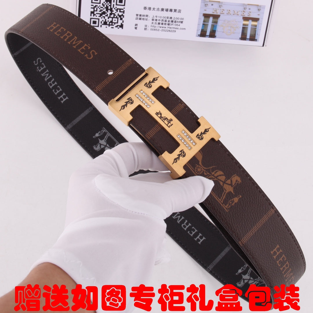 HM Constance Belt 38mm Brown Black Cowhide Gold Buckle 620189