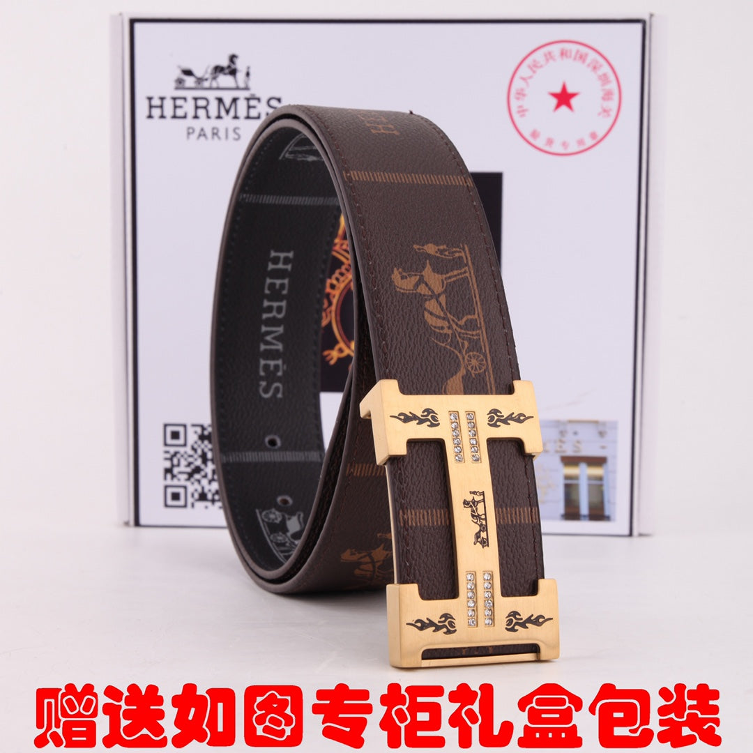 HM Constance Belt 38mm Brown Black Cowhide Gold Buckle 620189