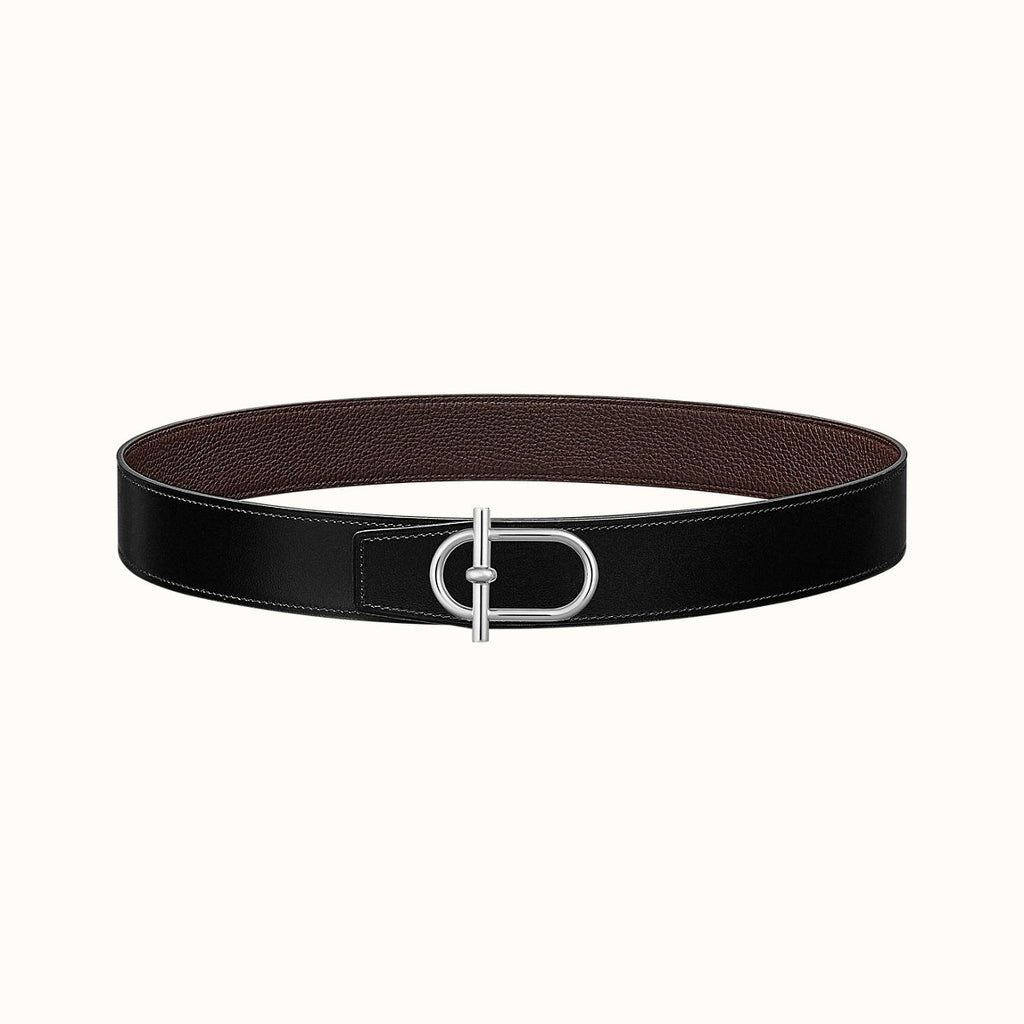 HM ITHAQUE BELT SILVER BUCKLE & REVERSIBLE CHOCOLATE BROWN AND BLACK LEATHER STRAP 38MM