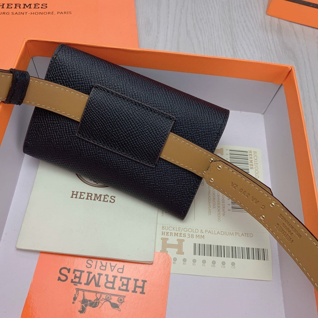 hm kelly belt 18mm with pocket black calfskin silver buckle