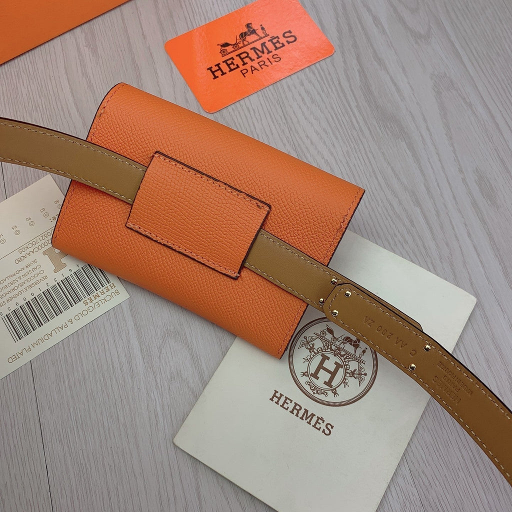 hm kelly belt 18mm with pocket orange calfskin