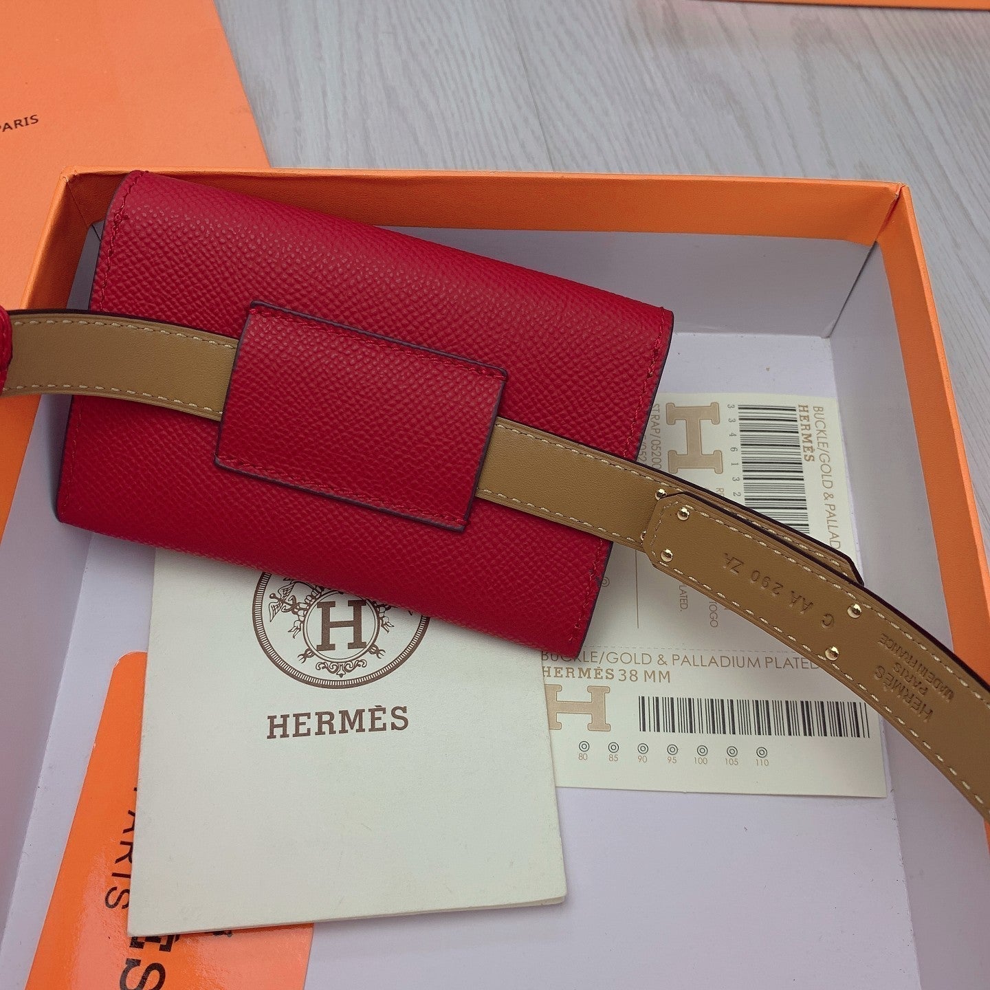 hm kelly belt 18mm with pocket dark red calfskin gold buckle