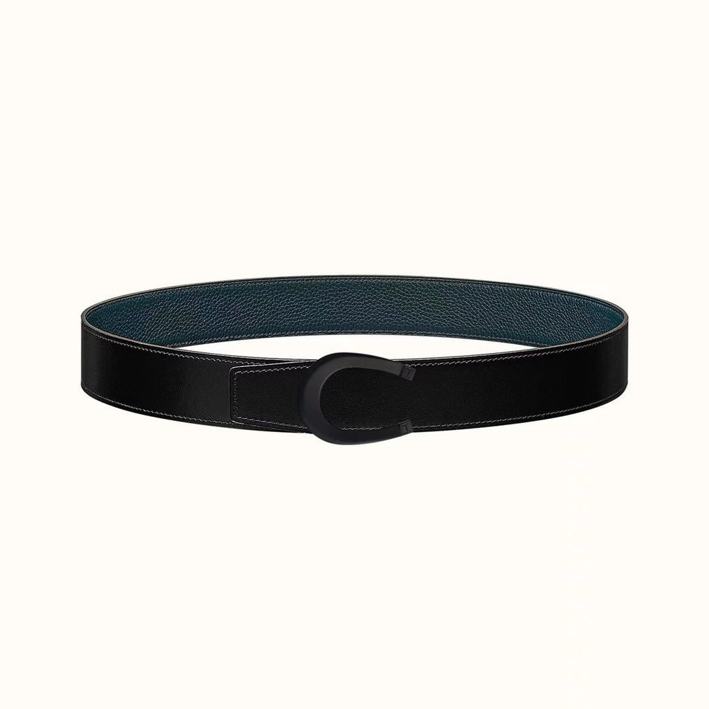 HM LUCK BELT BUCKLE & REVERSIBLE BLACK AND NAVY BLUE LEATHER STRAP 38MM