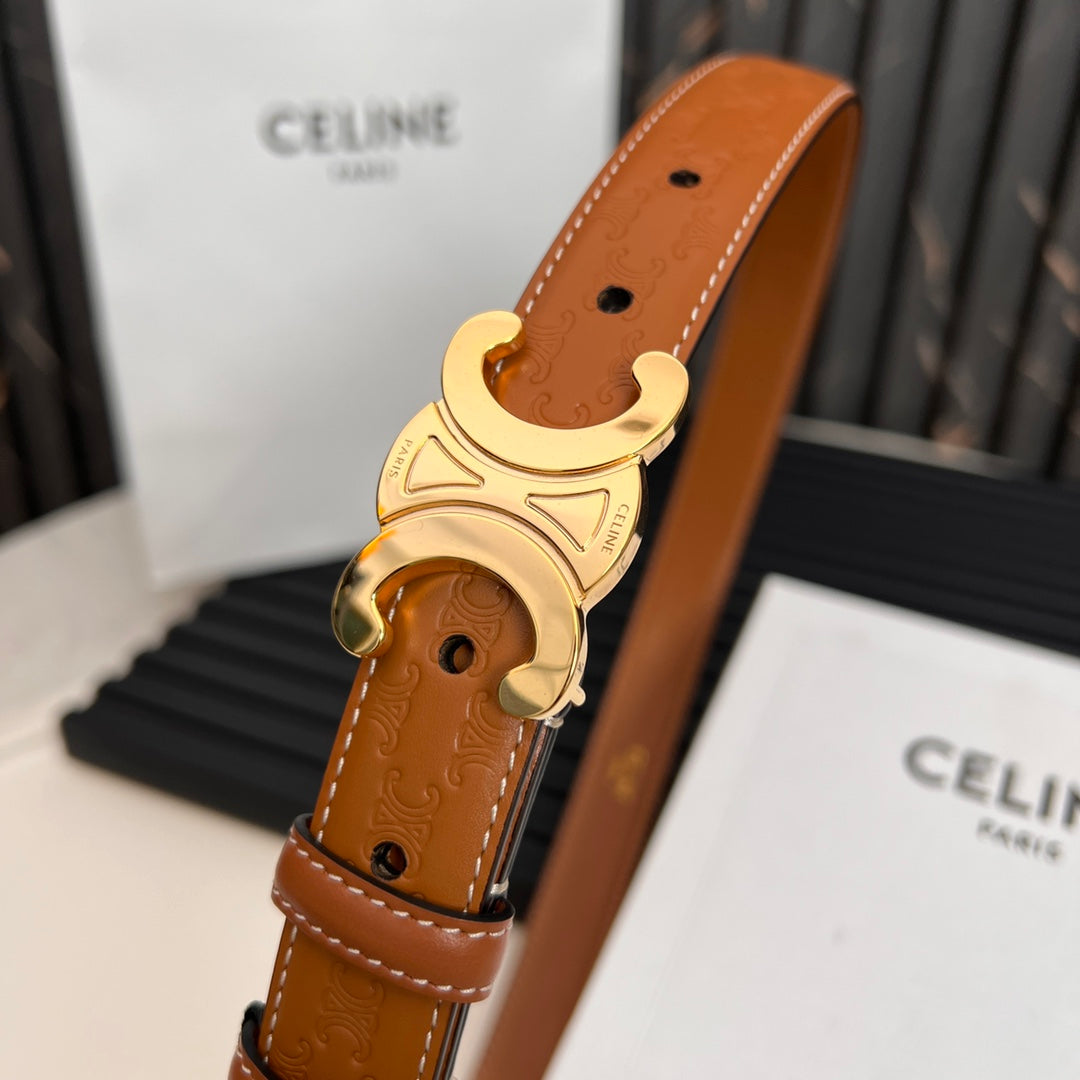 CEL 25mm Triomphe Belt in Taurillon Brown Embossed Leather 176290