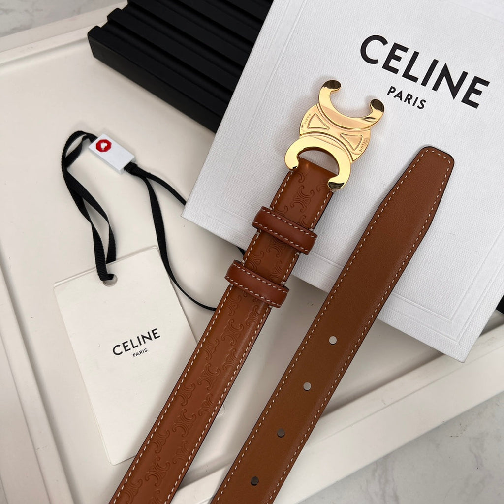 CEL 25mm Triomphe Belt in Taurillon Brown Embossed Leather 176290