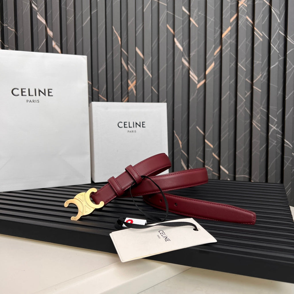 CEL 25mm Medium Triomphe Belt in Taurillon Light Burgundy Leather 176285