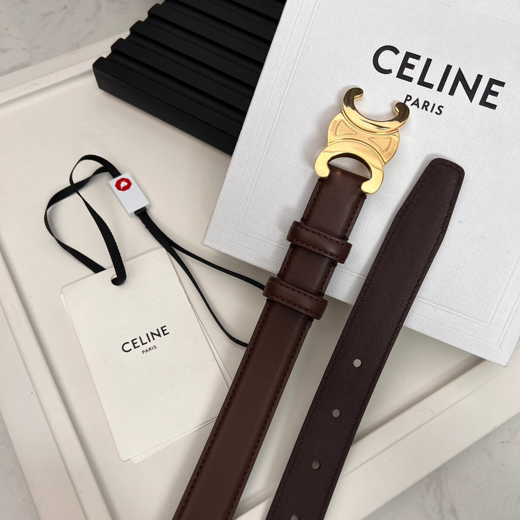 CEL 25mm Medium Triomphe Belt in Taurillon Chestnut Leather 176287