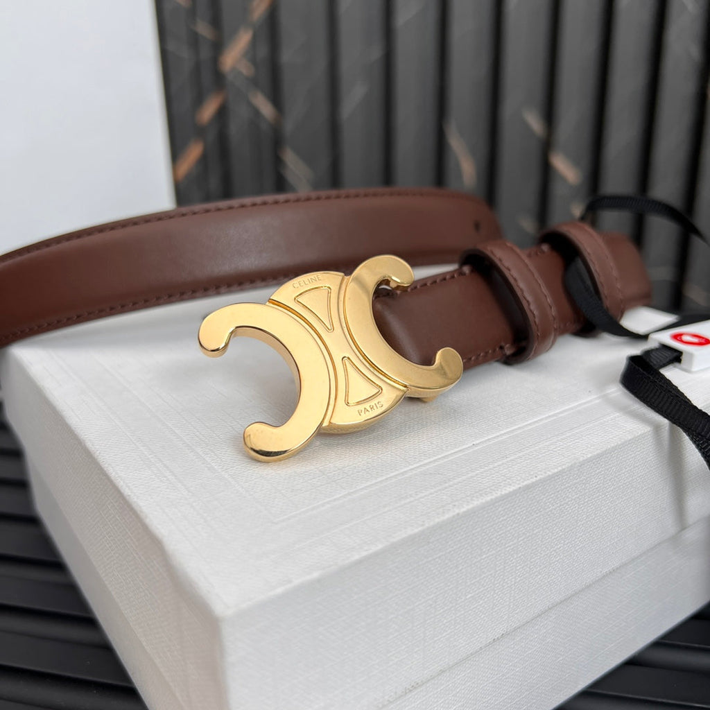 CEL 25mm Medium Triomphe Belt in Taurillon Chestnut Leather 176287