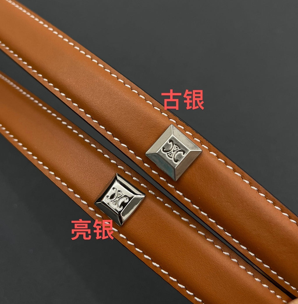 CL SMALL 18 MM TRIOMPHE BELT IN TAURILLON BRONZE BROWN LEATHER SILVER HARDWARE