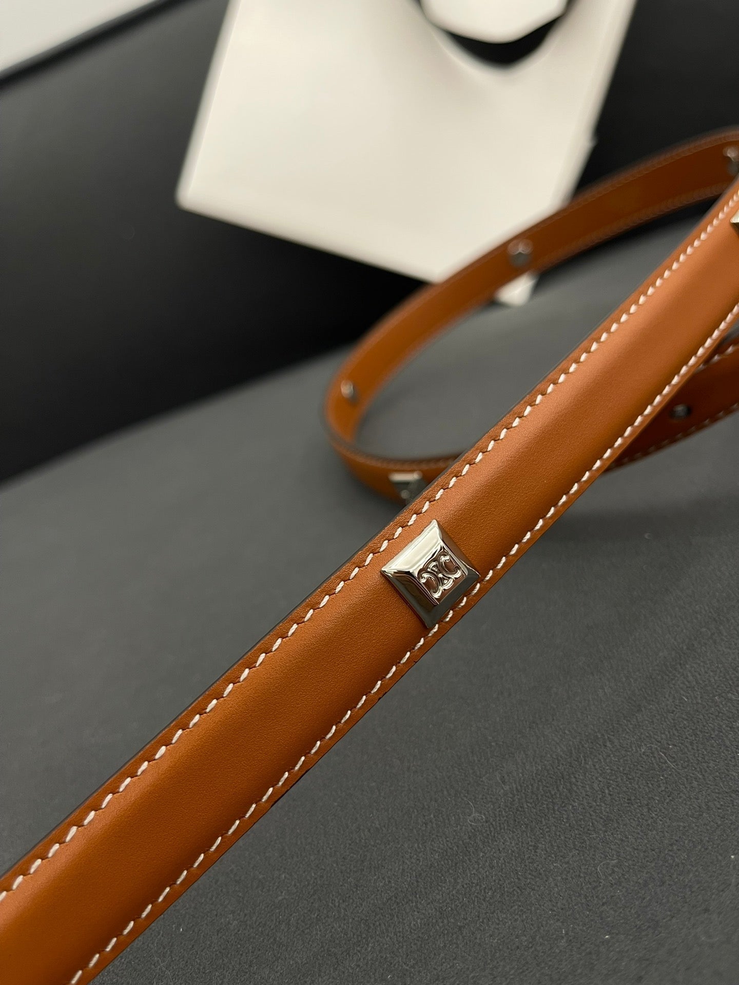 CL SMALL 18 MM TRIOMPHE BELT IN TAURILLON BRONZE BROWN LEATHER SILVER HARDWARE