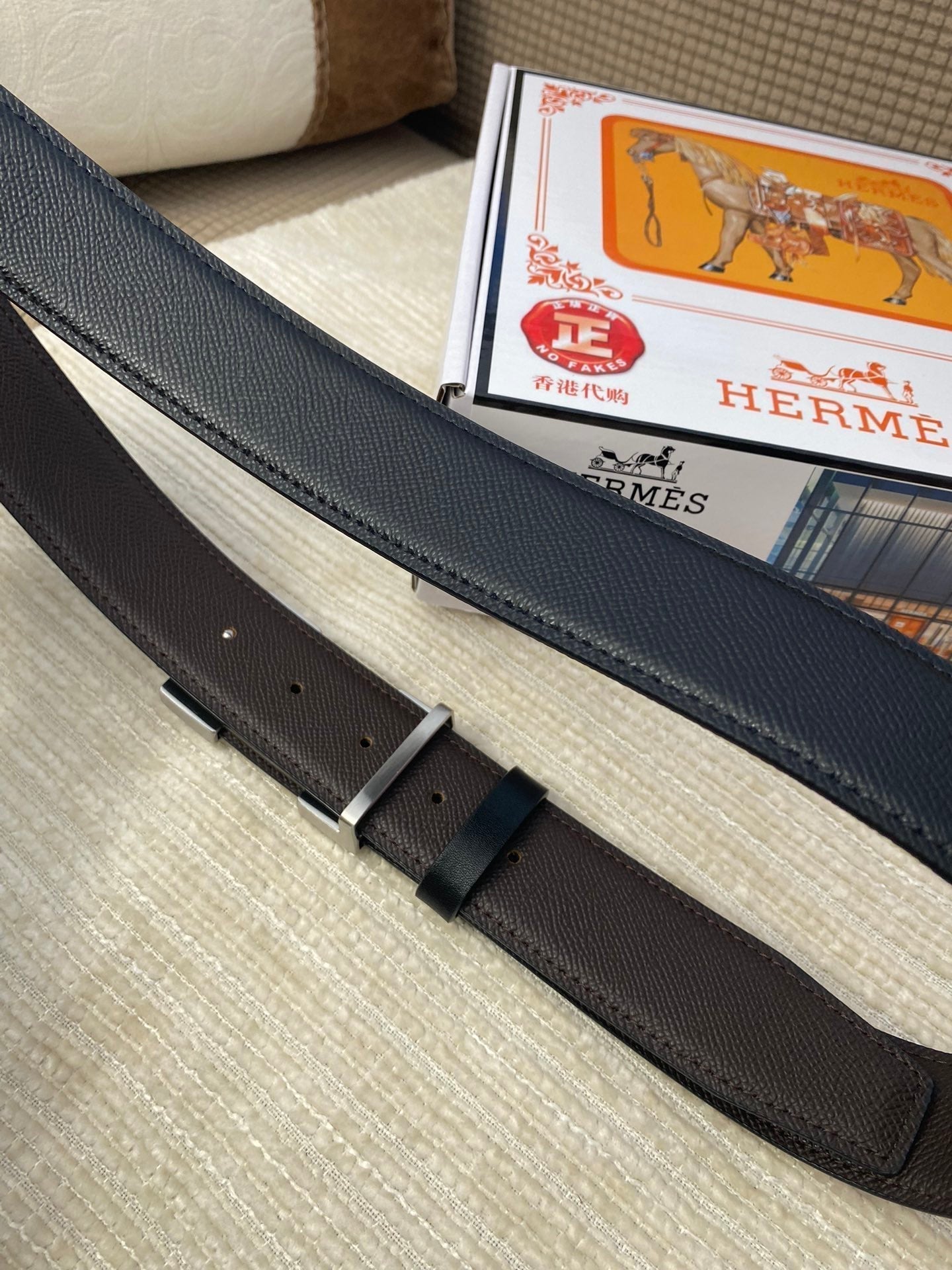 HM Belt 38mm Black Cowhide Leather Sliver Buckle 619066